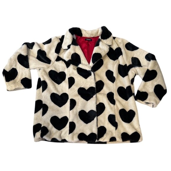 Torrid Jackets & Blazers - Torrid Faux Fur Heart Print Coat Cream Black Red Lined Button Front Plus Sz 2 2X